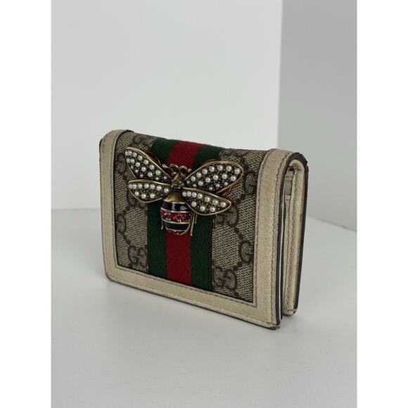 Gucci White Canvas Leather Queen Margaret Bifold Women's Wallet - Picture 1 of 12